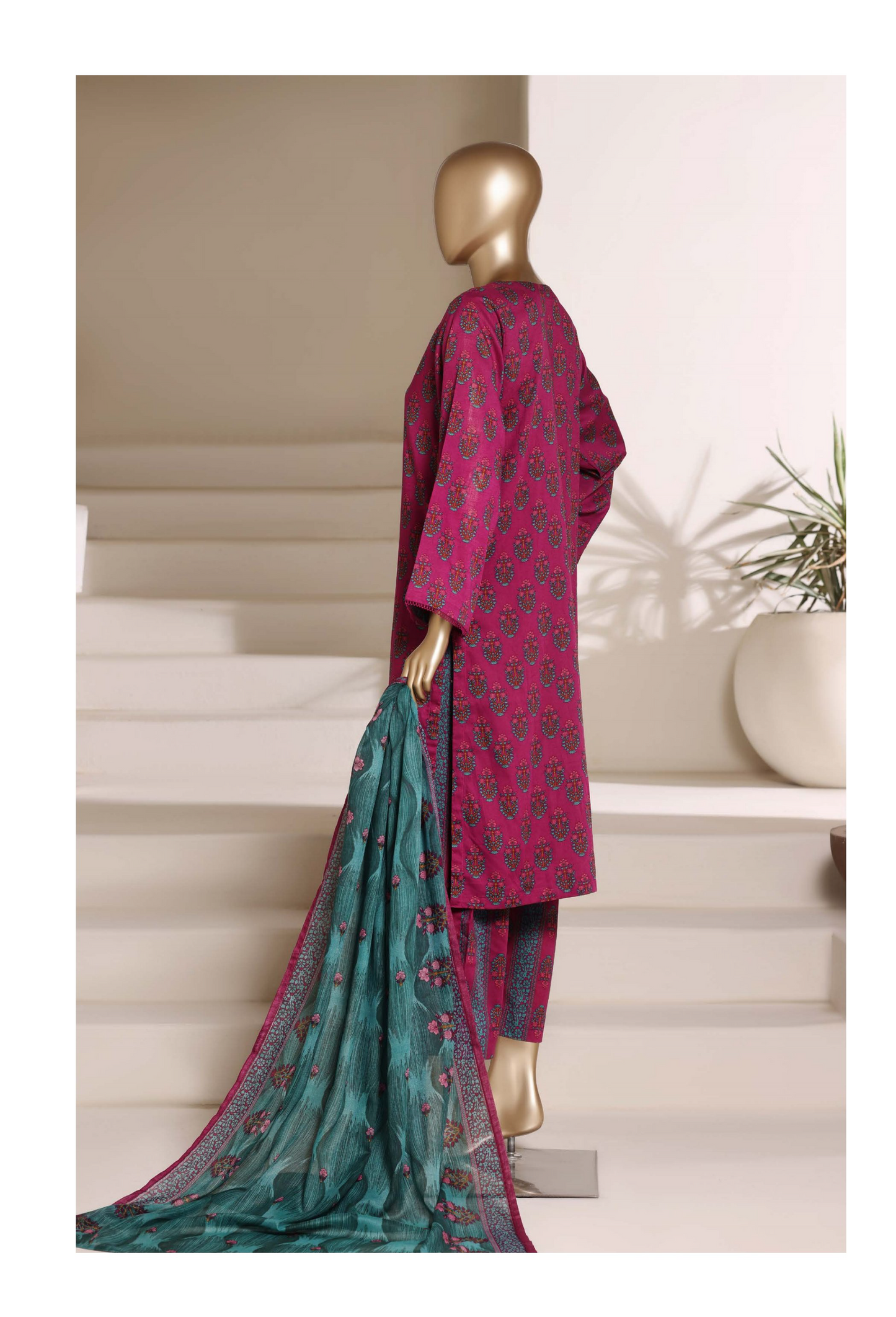 SADABAHAR - Printed Lawn Suit - Rani Pink