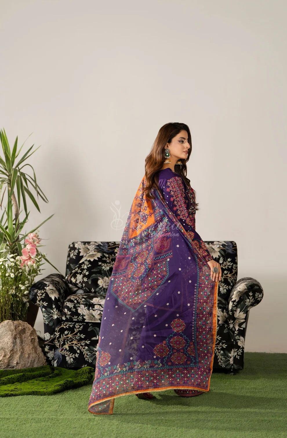 Karma Ayra - Dark Plum Embroidered 3PC Pakistani Suit