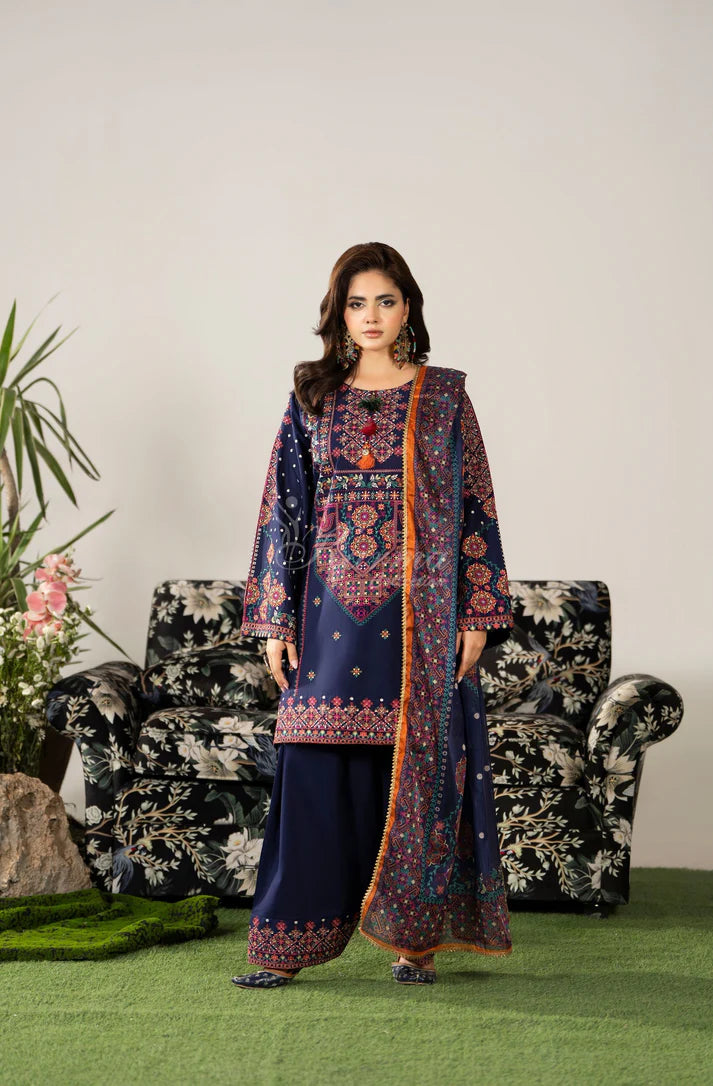 Karma Ayra - Dark Navy Embroidered 3PC Pakistani Suit
