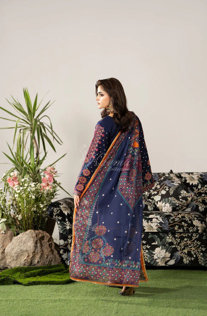 Karma Ayra - Dark Navy Embroidered 3PC Pakistani Suit