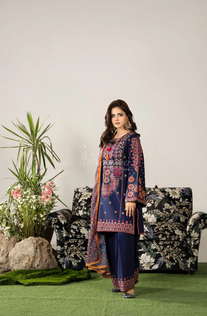 Karma Ayra - Dark Navy Embroidered 3PC Pakistani Suit