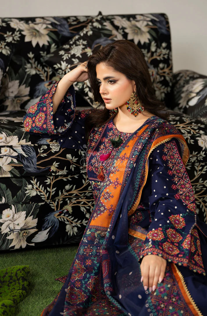 Karma Ayra - Dark Navy Embroidered 3PC Pakistani Suit