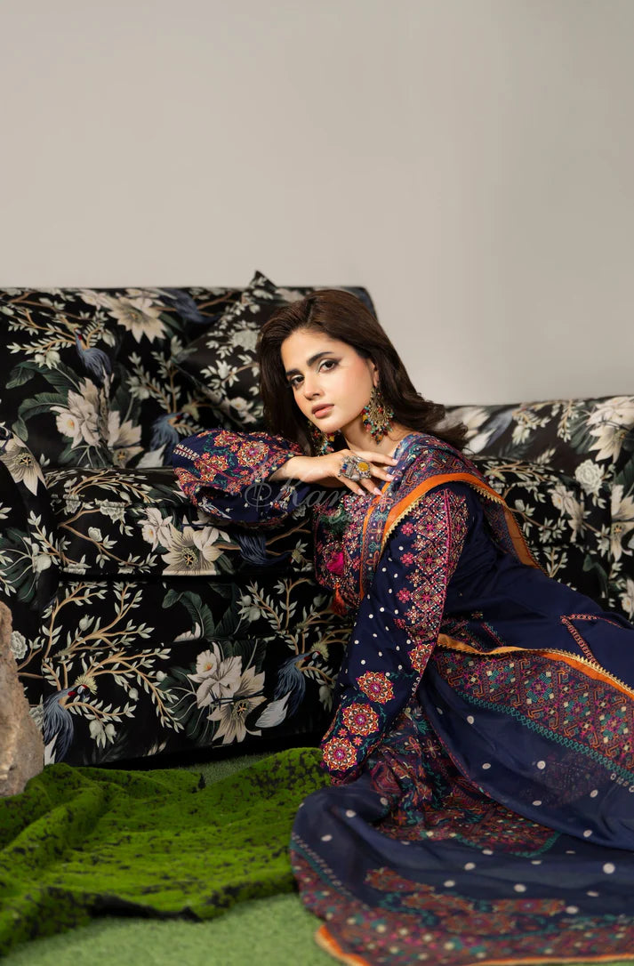 Karma Ayra - Dark Navy Embroidered 3PC Pakistani Suit