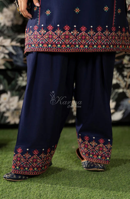 Karma Ayra - Dark Navy Embroidered 3PC Pakistani Suit