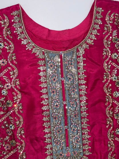 Deep Pink Luxury Embroidered Suit