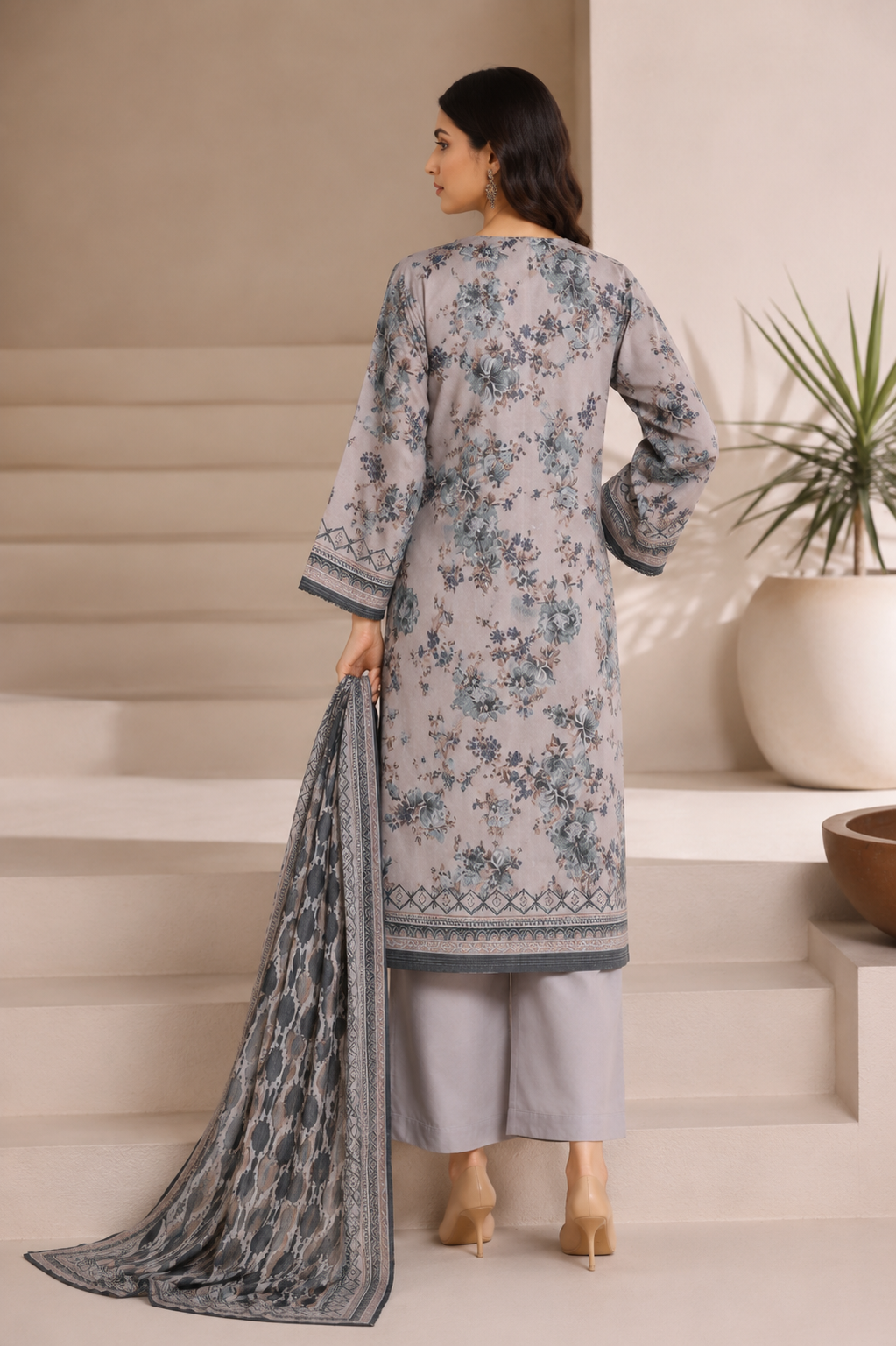 SADABAHAR - Printed Lawn Suit - Pearl Grey