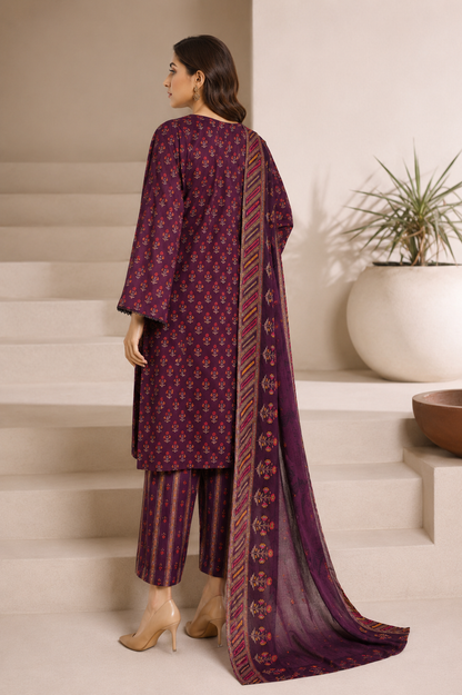 SADABAHAR - Printed Lawn Suit - Deep Wine