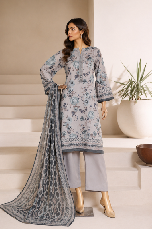 SADABAHAR - Printed Lawn Suit - Pearl Grey