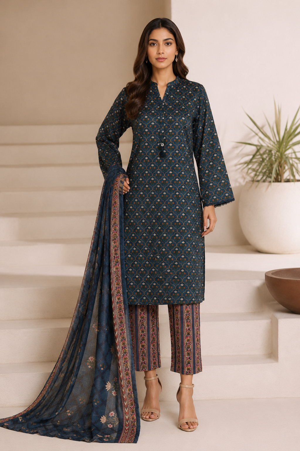 SADABAHAR - Printed Lawn Suit - Teal Blue