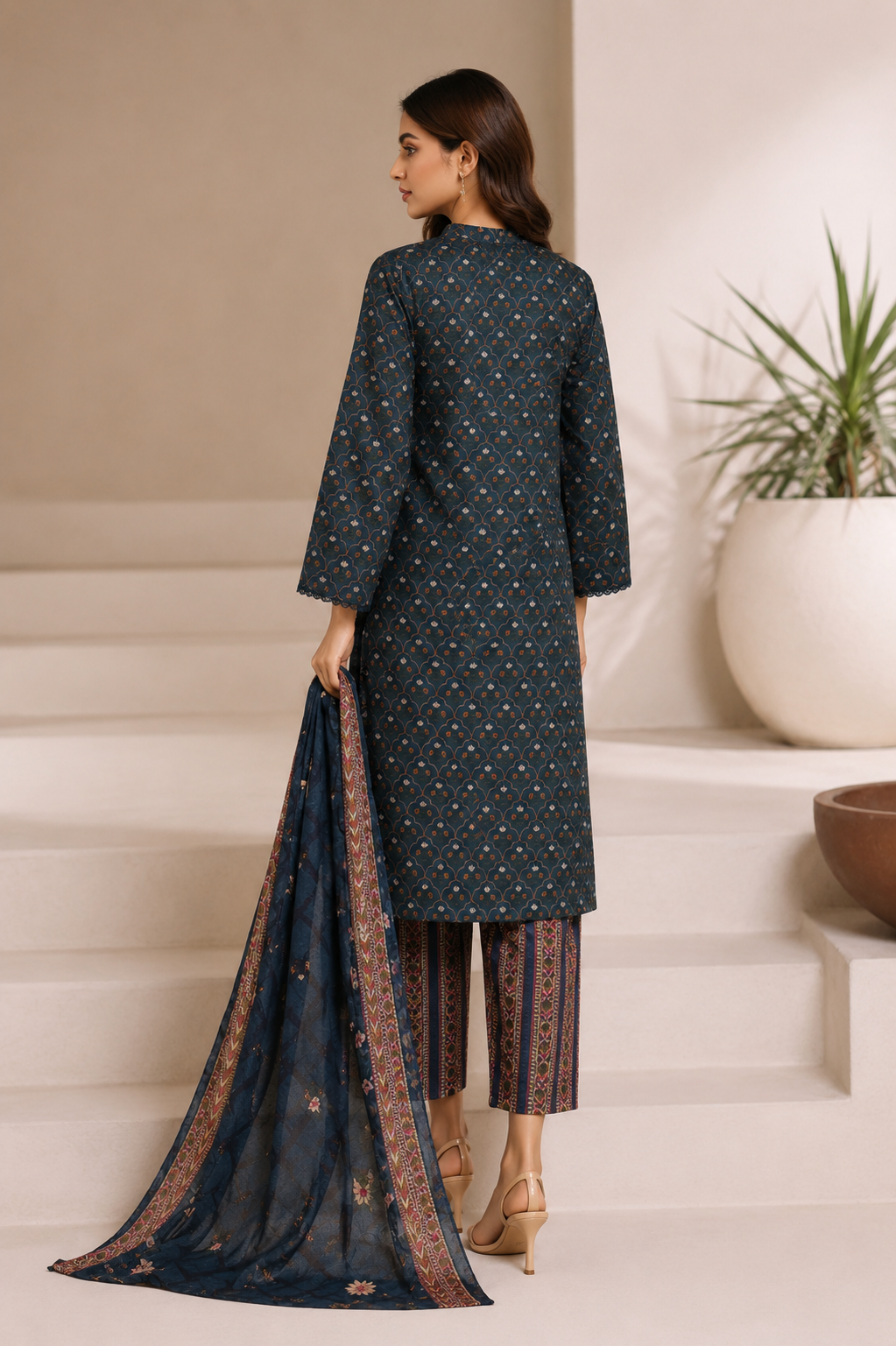 SADABAHAR - Printed Lawn Suit - Teal Blue