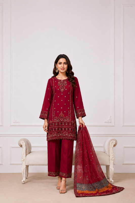 Sadabahar Ready To Wear Mahpara Embroidered Organza 3 Piece Suit