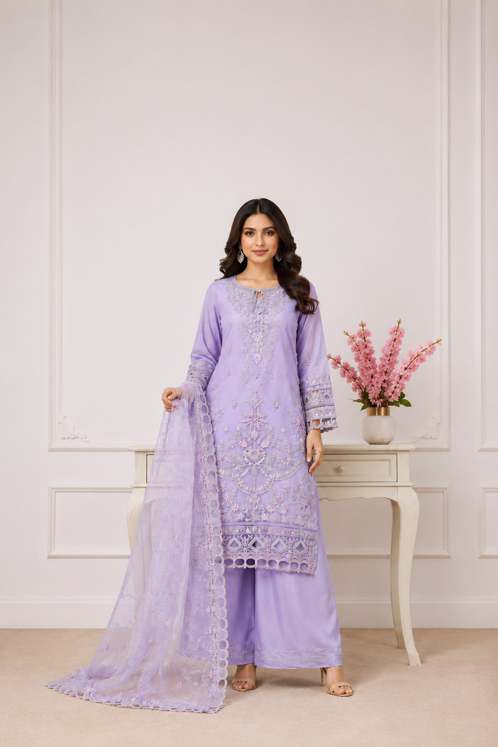 Sadabahar Ready To Wear Mahpara Embroidered Organza 3 Piece Suit