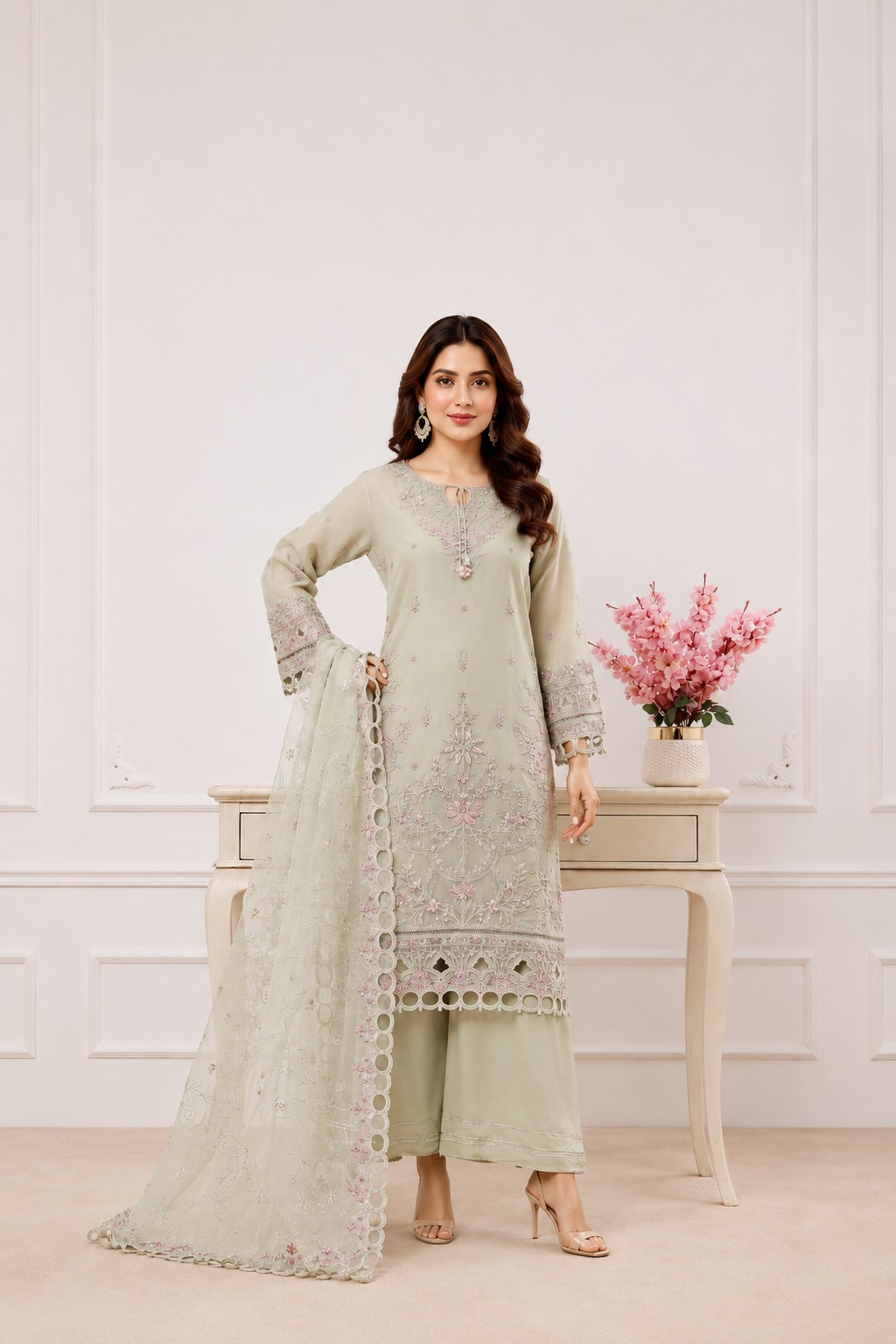 Sadabahar Ready To Wear Mahpara Embroidered Organza 3 Piece Suit