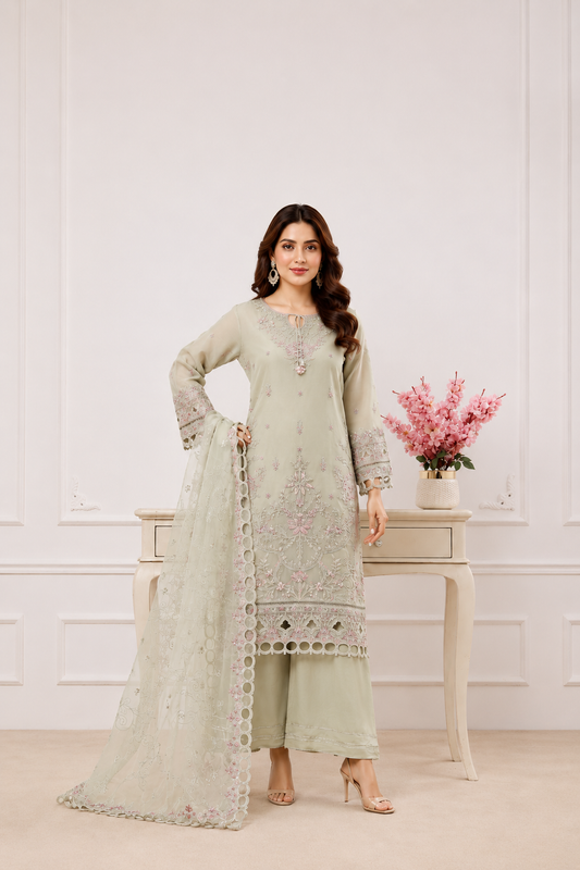 Sadabahar Ready To Wear Mahpara Embroidered Organza 3 Piece Suit