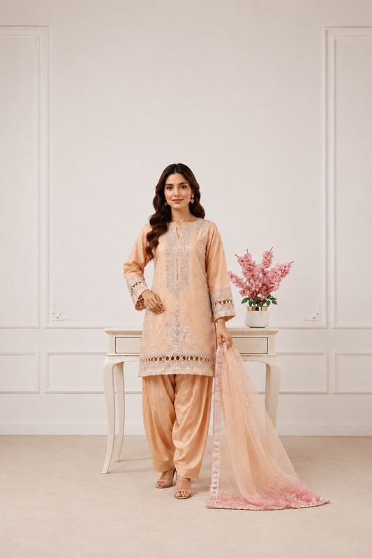 Sadabahar Ready To Wear Mahpara Embroidered Organza 3 Piece Suit