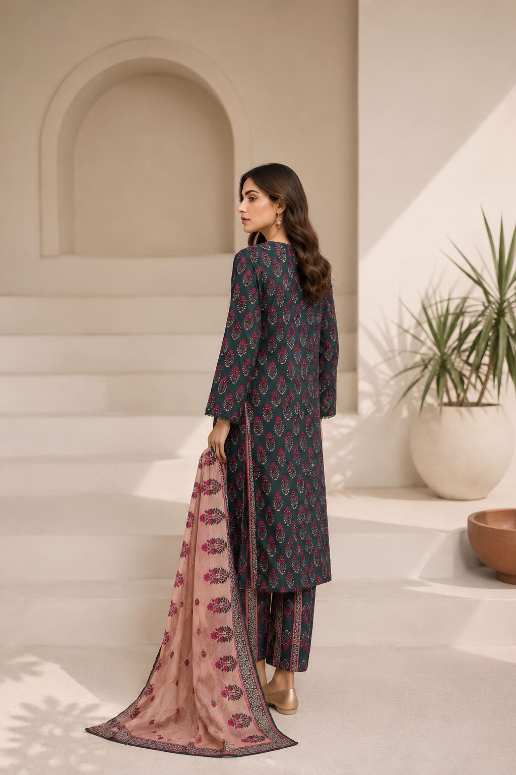 SADABAHAR - Printed Lawn Suit - Teal Green