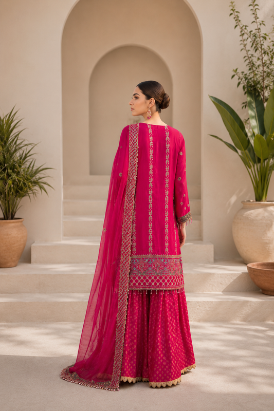 Deep Pink Luxury Embroidered Suit