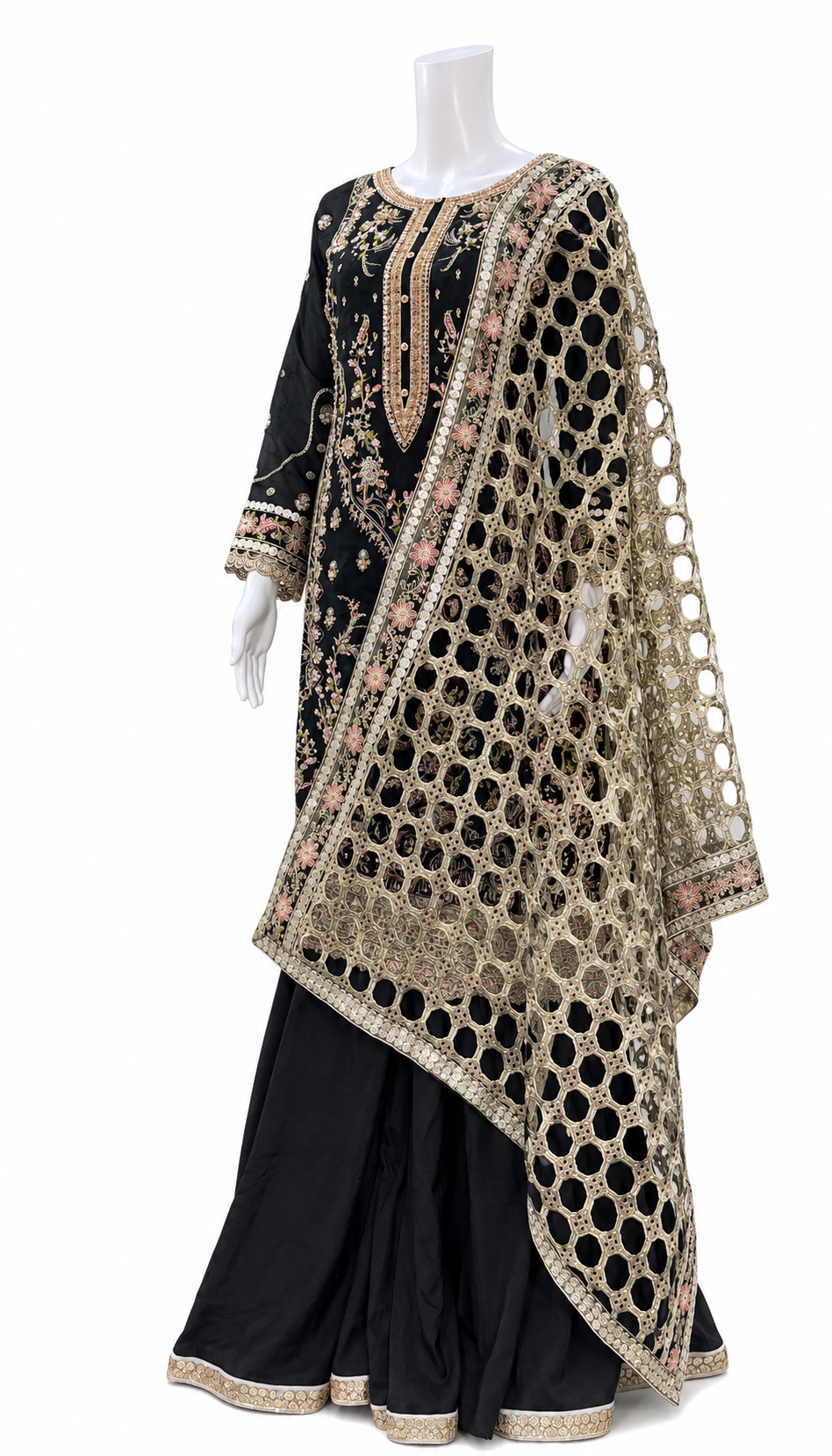 Black Embroidered Party Wear Suit
