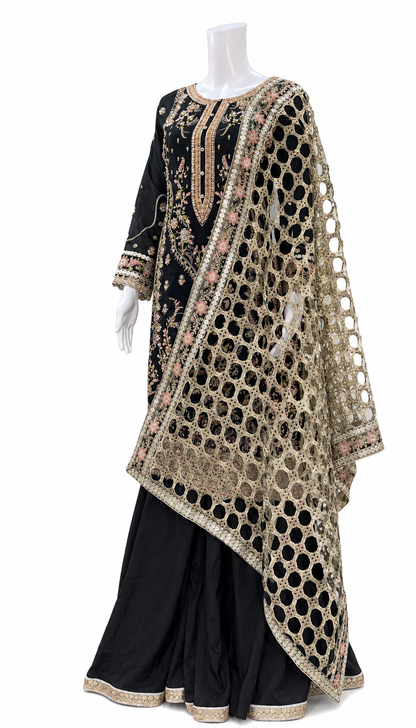 Black Embroidered Party Wear Suit