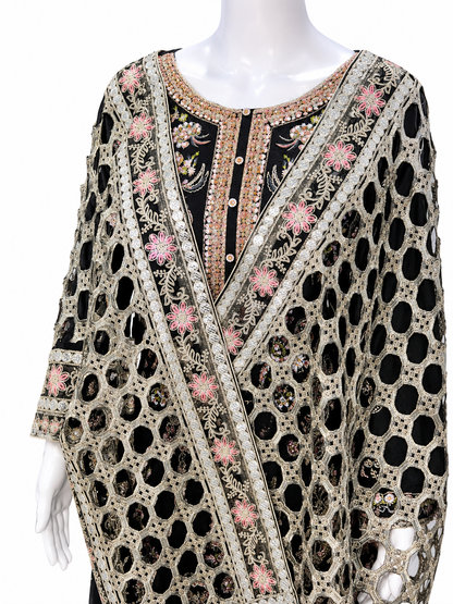 Black Embroidered Party Wear Suit