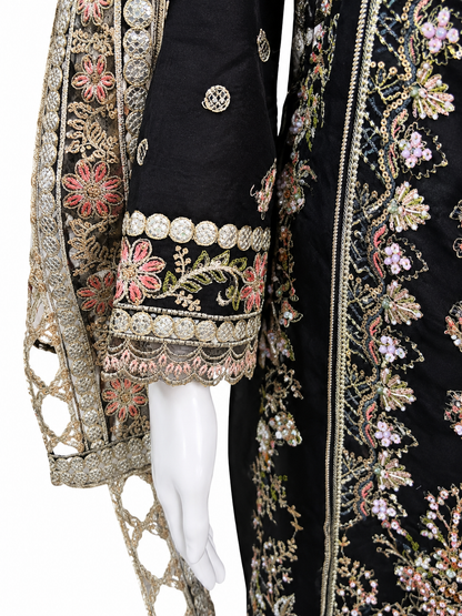 Black Embroidered Party Wear Suit