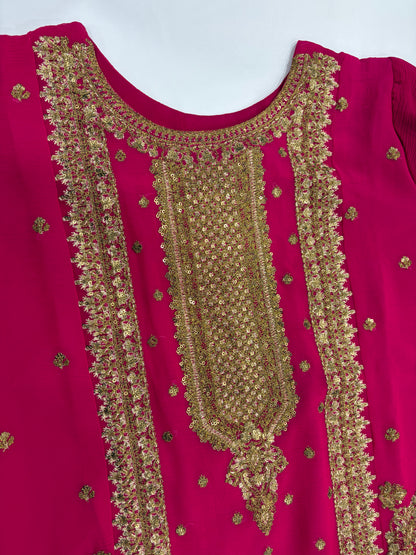 Bright Pink Festive Embroidered Suit