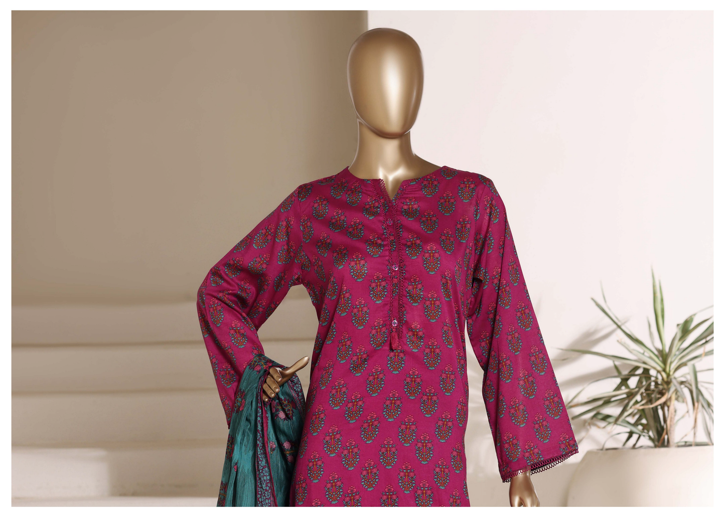 SADABAHAR - Printed Lawn Suit - Rani Pink