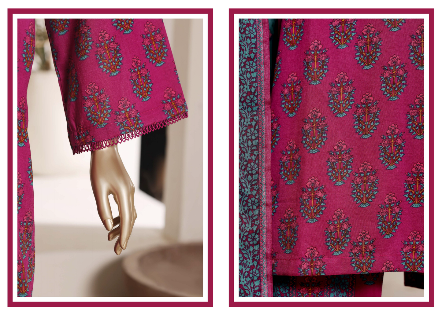 SADABAHAR - Printed Lawn Suit - Rani Pink