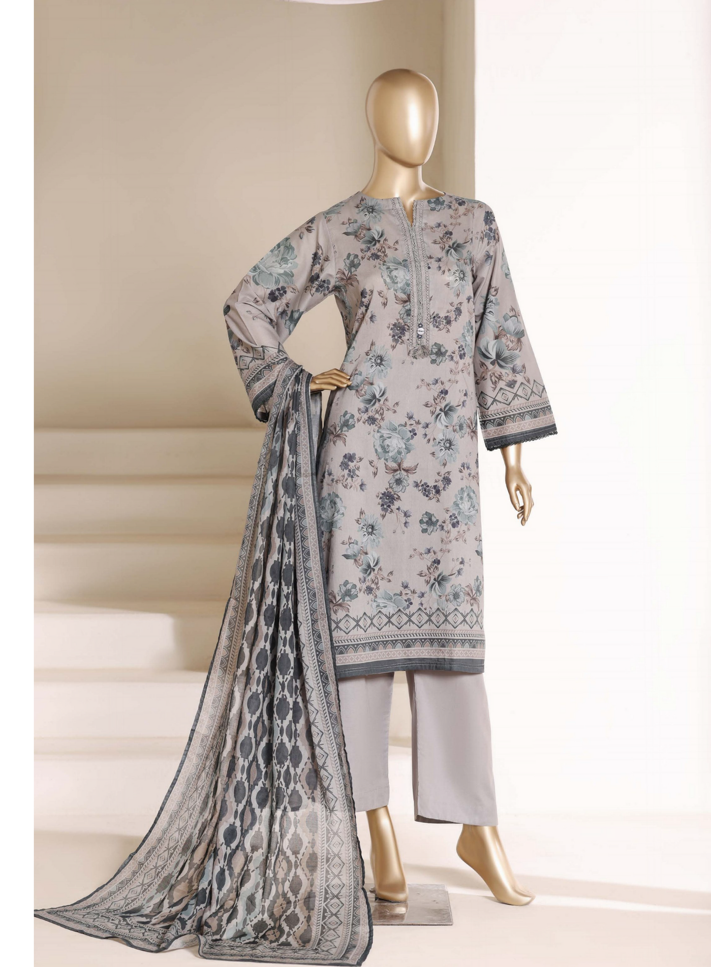SADABAHAR - Printed Lawn Suit - Pearl Grey