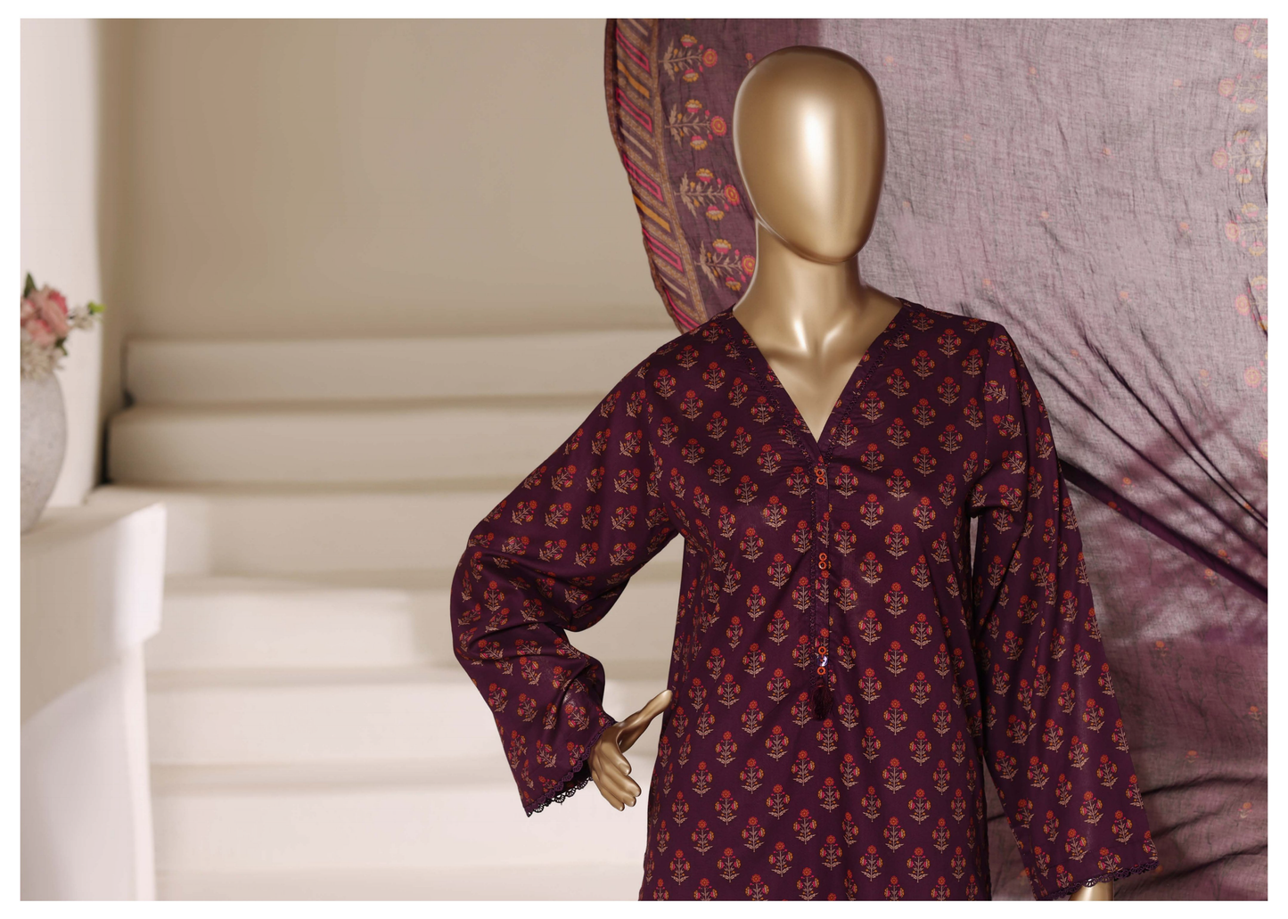 SADABAHAR - Printed Lawn Suit - Deep Wine