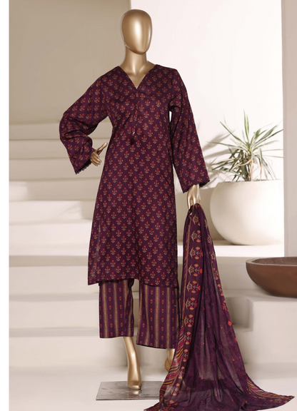 SADABAHAR - Printed Lawn Suit - Deep Wine