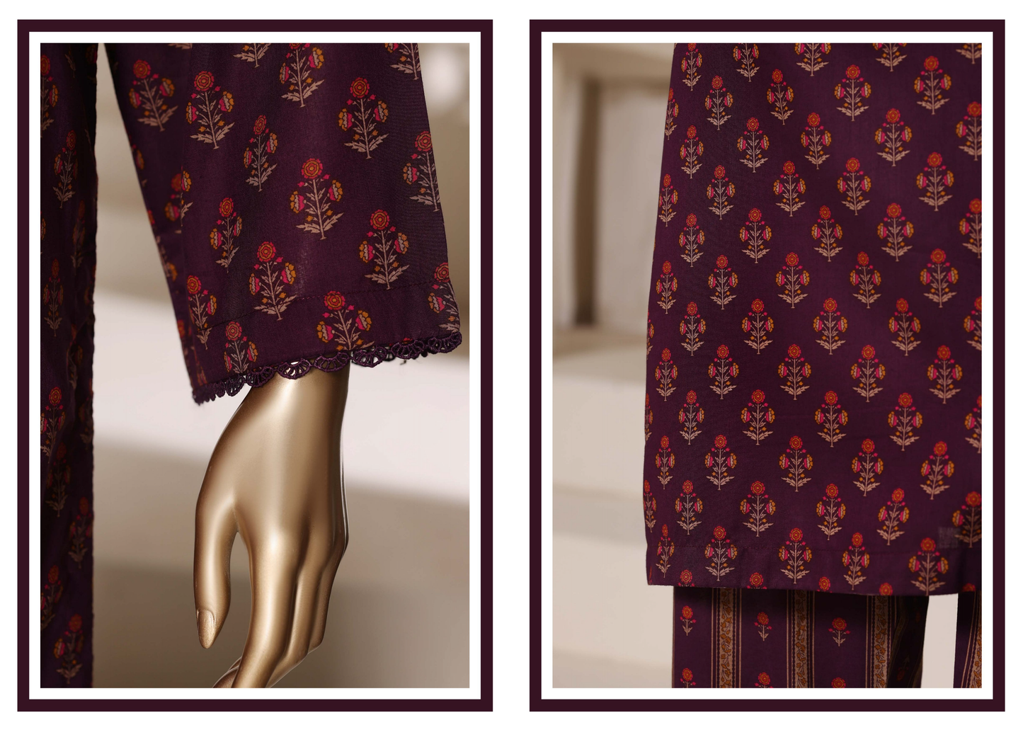 SADABAHAR - Printed Lawn Suit - Deep Wine
